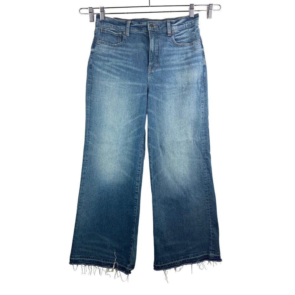 J.Crew Denim Trousers 29 Blue High Rise Wide Leg Raw Hem boho 90s